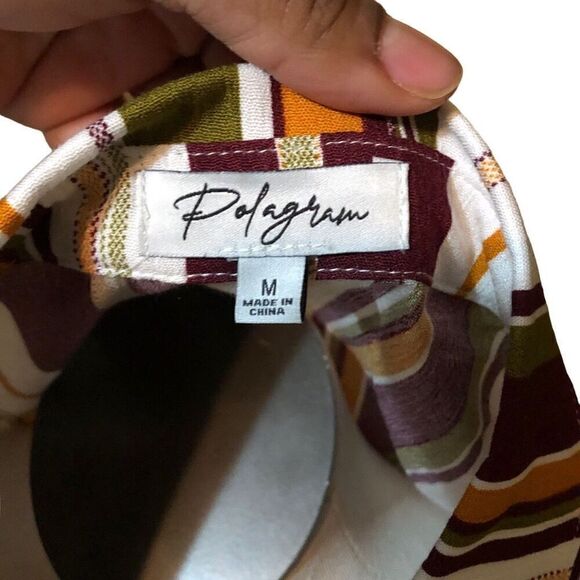 Polagram Blouse Womens M Striped Camp Shirt Explore Traveler Hostel - Picture 6 of 6